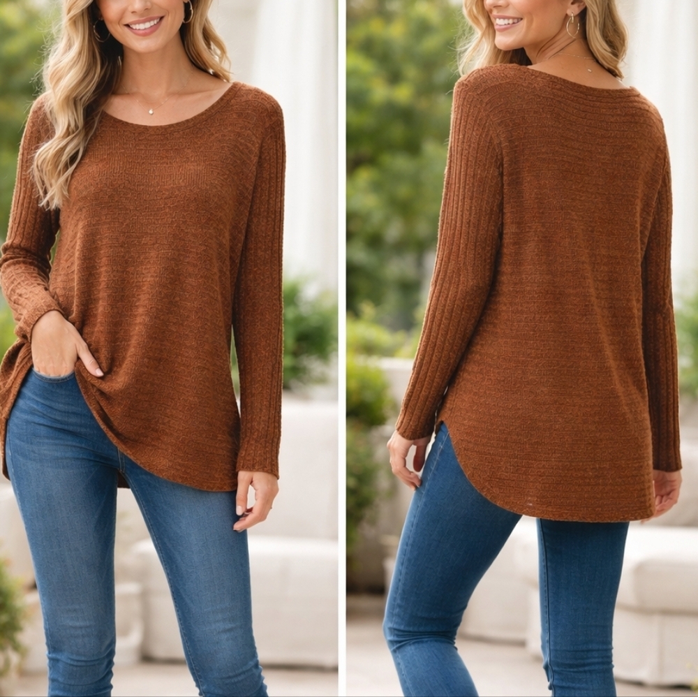 Nally & Millie Rich Brown Knit Sweater Top Size L/XL NWOT